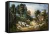 Roadside Cottage-Currier & Ives-Framed Stretched Canvas