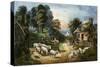 Roadside Cottage-Currier & Ives-Stretched Canvas
