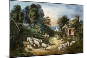 Roadside Cottage-Currier & Ives-Mounted Giclee Print