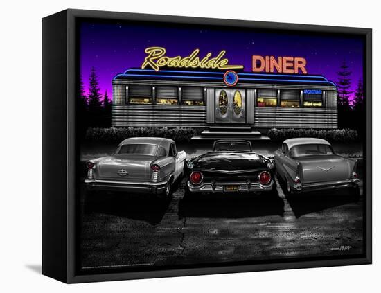 Roadside Diner - Black and White-Helen Flint-Framed Stretched Canvas