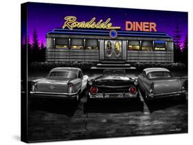 Roadside Diner - Black and White-Helen Flint-Stretched Canvas