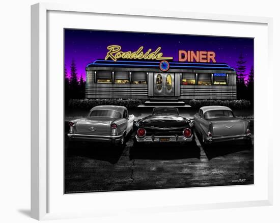 Roadside Diner - Black and White-Helen Flint-Framed Art Print