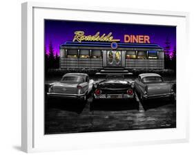 Roadside Diner - Black and White-Helen Flint-Framed Art Print