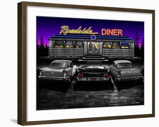 Roadside Diner - Black and White-Helen Flint-Framed Art Print