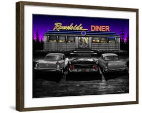 Roadside Diner - Black and White-Helen Flint-Framed Art Print
