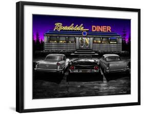 Roadside Diner - Black and White-Helen Flint-Framed Art Print