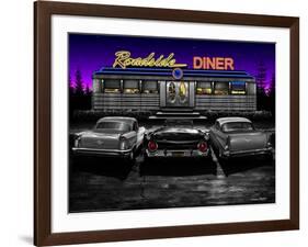 Roadside Diner - Black and White-Helen Flint-Framed Art Print