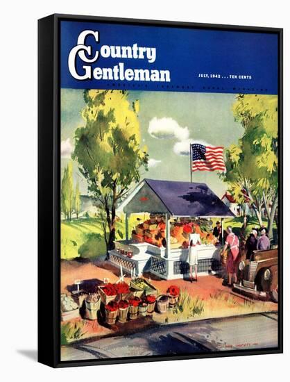 "Roadside Stand," Country Gentleman Cover, July 1, 1942-Hardie Gramatky-Framed Stretched Canvas