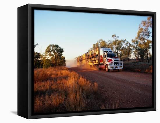 Roadtrain Hurtles Through Outback, Cape York Peninsula, Queensland, Australia-Oliver Strewe-Framed Stretched Canvas