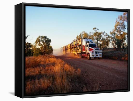 Roadtrain Hurtles Through Outback, Cape York Peninsula, Queensland, Australia-Oliver Strewe-Framed Stretched Canvas