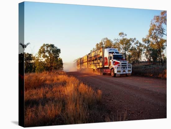 Roadtrain Hurtles Through Outback, Cape York Peninsula, Queensland, Australia-Oliver Strewe-Stretched Canvas