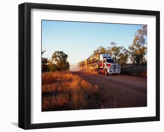 Roadtrain Hurtles Through Outback, Cape York Peninsula, Queensland, Australia-Oliver Strewe-Framed Premium Photographic Print