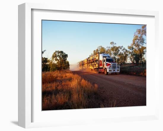 Roadtrain Hurtles Through Outback, Cape York Peninsula, Queensland, Australia-Oliver Strewe-Framed Premium Photographic Print