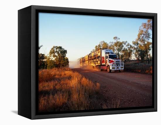 Roadtrain Hurtles Through Outback, Cape York Peninsula, Queensland, Australia-Oliver Strewe-Framed Stretched Canvas