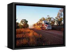 Roadtrain Hurtles Through Outback, Cape York Peninsula, Queensland, Australia-Oliver Strewe-Framed Stretched Canvas