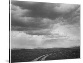 Roadway Low Horizon Mountains Clouded Sky "Near (Grand) Teton National Park" 1933-1942-Ansel Adams-Stretched Canvas