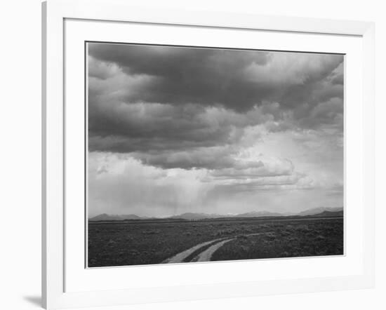 Roadway Low Horizon Mountains Clouded Sky "Near (Grand) Teton National Park" 1933-1942-Ansel Adams-Framed Art Print