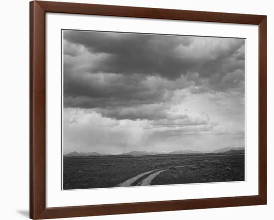 Roadway Low Horizon Mountains Clouded Sky "Near (Grand) Teton National Park" 1933-1942-Ansel Adams-Framed Art Print