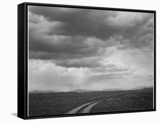 Roadway Low Horizon Mountains Clouded Sky "Near (Grand) Teton National Park" 1933-1942-Ansel Adams-Framed Stretched Canvas