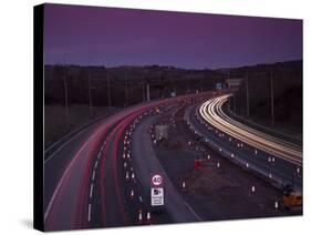 Roadworks, Lane Closures and Speed Limits on M5 Motorway at Dusk, Near Birmingham, England-Ian Egner-Stretched Canvas