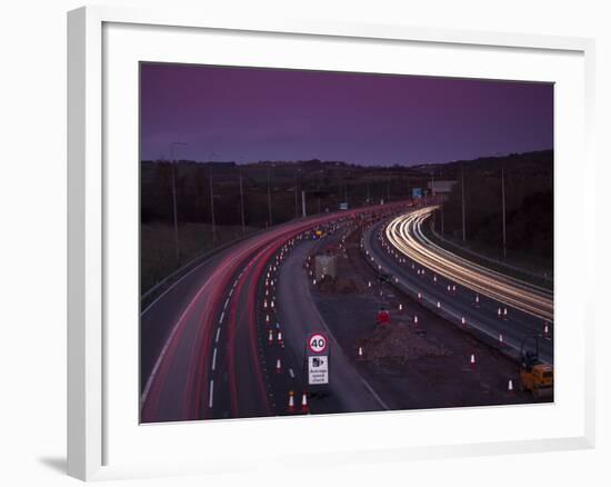 Roadworks, Lane Closures and Speed Limits on M5 Motorway at Dusk, Near Birmingham, England-Ian Egner-Framed Photographic Print