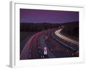 Roadworks, Lane Closures and Speed Limits on M5 Motorway at Dusk, Near Birmingham, England-Ian Egner-Framed Photographic Print