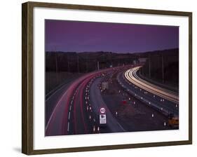 Roadworks, Lane Closures and Speed Limits on M5 Motorway at Dusk, Near Birmingham, England-Ian Egner-Framed Photographic Print