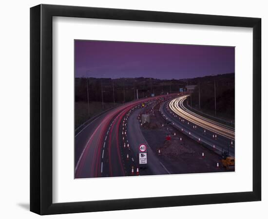 Roadworks, Lane Closures and Speed Limits on M5 Motorway at Dusk, Near Birmingham, England-Ian Egner-Framed Photographic Print