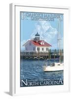 Roanoke Marshes Lighthouse - Outer Banks, North Carolina-Lantern Press-Framed Art Print