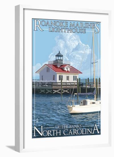 Roanoke Marshes Lighthouse - Outer Banks, North Carolina-Lantern Press-Framed Art Print