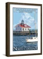 Roanoke Marshes Lighthouse - Outer Banks, North Carolina-Lantern Press-Framed Art Print