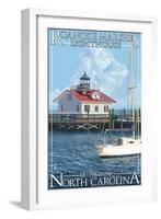 Roanoke Marshes Lighthouse - Outer Banks, North Carolina-Lantern Press-Framed Art Print