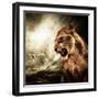 Roaring Lioness Against Stormy Sky-NejroN Photo-Framed Photographic Print