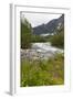 Roaring River, Wildflowers and Mountains, Lodal Valley Near Kjenndalen Glacier-Eleanor Scriven-Framed Photographic Print