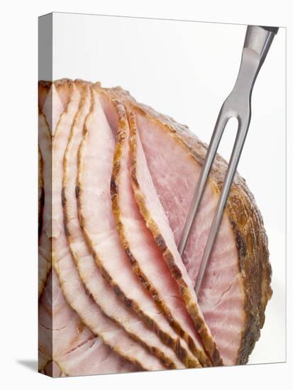 Roast Ham, Partly Carved, with Carving Fork-null-Stretched Canvas