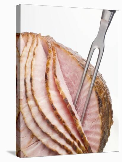 Roast Ham, Partly Carved, with Carving Fork-null-Stretched Canvas