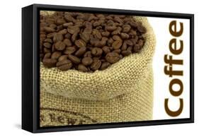 Roasted Coffee Beans In A Natural Bag And Sample Text-Hayati Kayhan-Framed Stretched Canvas