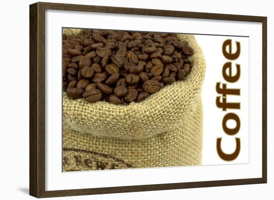 Roasted Coffee Beans In A Natural Bag And Sample Text-Hayati Kayhan-Framed Art Print