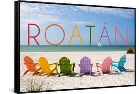 Roatan - Colorful Beach Chairs-Lantern Press-Framed Stretched Canvas