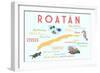 Roatan - Typography and Icons-Lantern Press-Framed Art Print