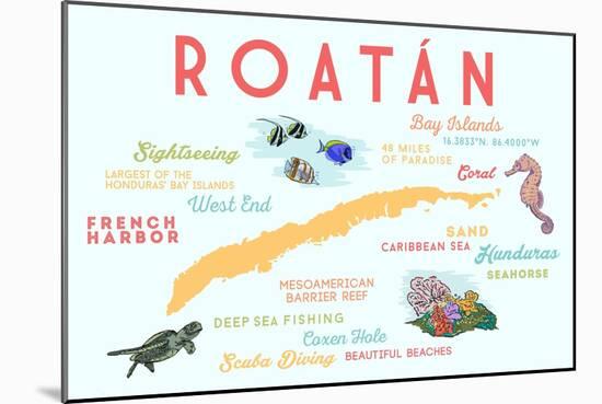 Roatan - Typography and Icons-Lantern Press-Mounted Art Print