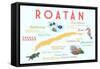 Roatan - Typography and Icons-Lantern Press-Framed Stretched Canvas