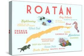 Roatan - Typography and Icons-Lantern Press-Stretched Canvas