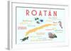 Roatan - Typography and Icons-Lantern Press-Framed Art Print