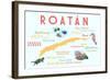 Roatan - Typography and Icons-Lantern Press-Framed Art Print