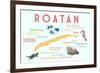 Roatan - Typography and Icons-Lantern Press-Framed Art Print