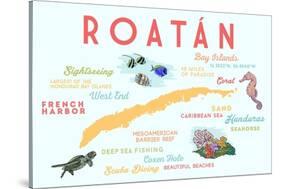 Roatan - Typography and Icons-Lantern Press-Stretched Canvas