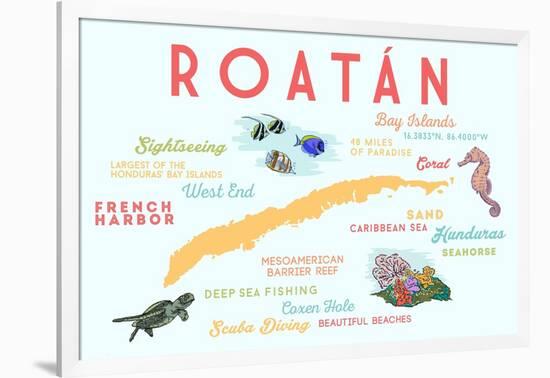 Roatan - Typography and Icons-Lantern Press-Framed Art Print