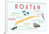 Roatan - Typography and Icons-Lantern Press-Framed Art Print