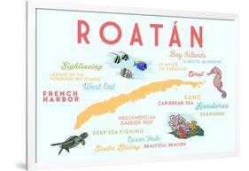 Roatan - Typography and Icons-Lantern Press-Framed Art Print